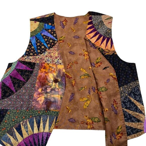 Hand Crafted Patchwork Tie-Dye Floral Print Bohemian One Button Vest Sz L/XL - Picture 7 of 16